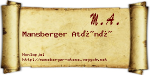Mansberger Aténé névjegykártya